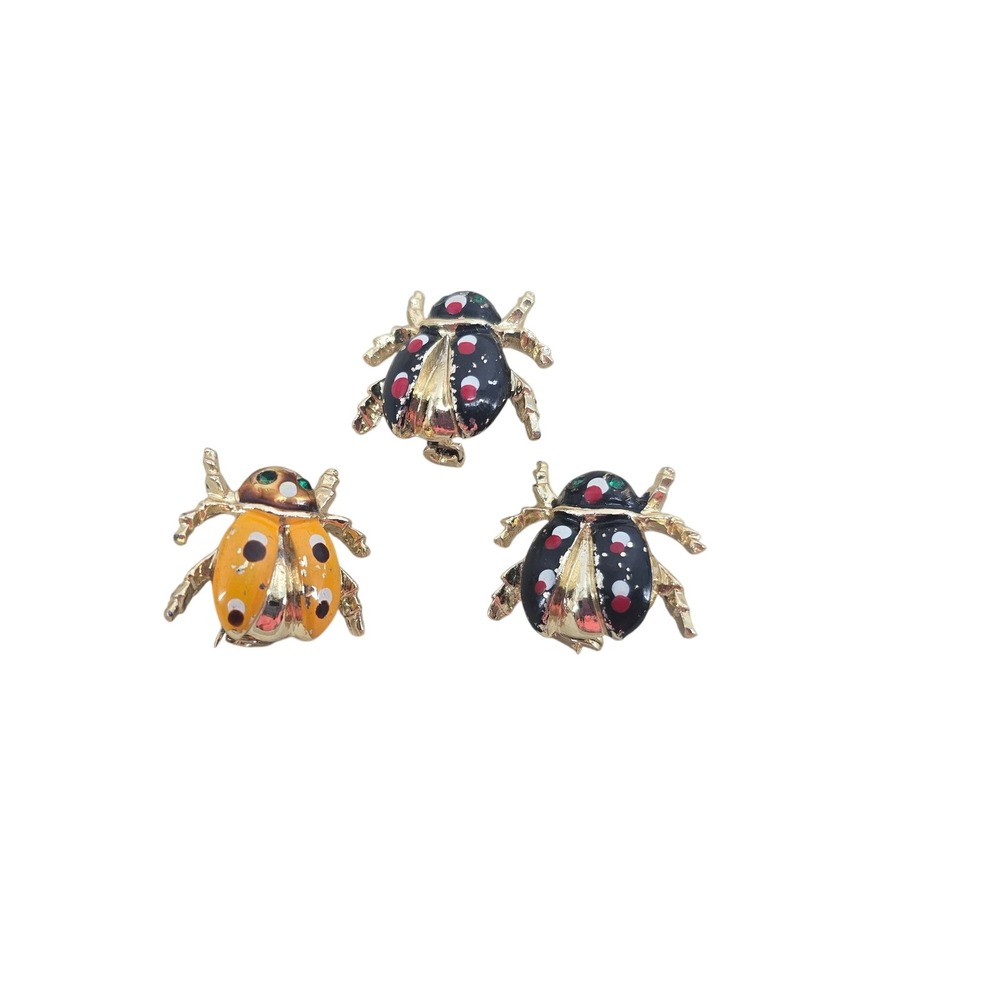 Unbranded Brooch Pin Set Womens OS Ladybug Yellow Black Gold Enamel EUC
